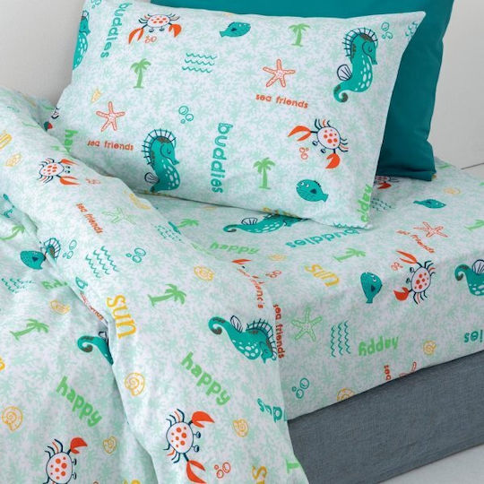 Palamaiki My Kingdom Baby Sheets Set Crib Cotton Fitted Turquoise 130x170cm 3pcs