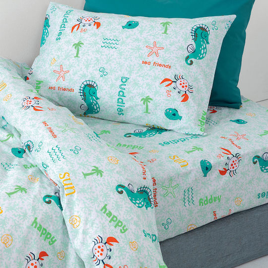 Palamaiki My Kingdom Baby Sheets Set Crib Cotton Fitted Turquoise 130x170cm 3pcs