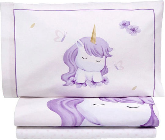 Nima Magical Unicorn Seturi de cearșafuri pentru bebeluși Pentru Cradle Bumbac Lila Albe 70x110buc