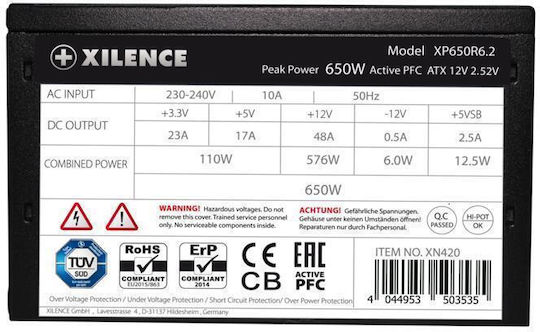 Xilence XN421BULK 650W Μαύρο Τροφοδοτικό Υπολογιστή Semi Modular 80 Plus Standard
