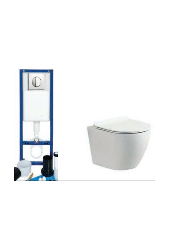Creavit Wall-Mounted Toilet Rimless with Flush with Cover Soft Close White Creavit Wall-Mounted Toilet Rimless with Flush with Cover Soft Close White