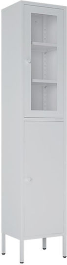 Vitrină de Pardoseală pentru Sufragerie din Metal Alb cu Geam 35x30x180cm