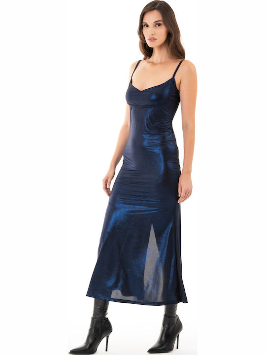 Καλοκαιρινό Midi Βραδινό Φόρεμα Εξώπλατο Electric Blue
