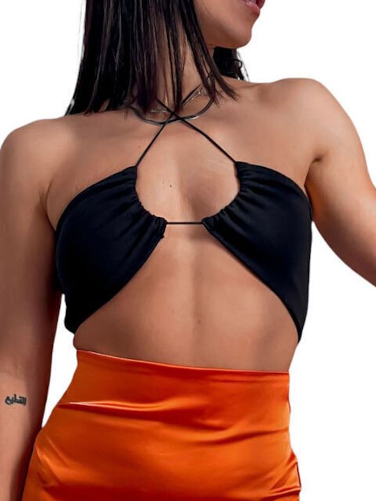 Γυναικείο Crop Top Αμάνικο Μαύρο