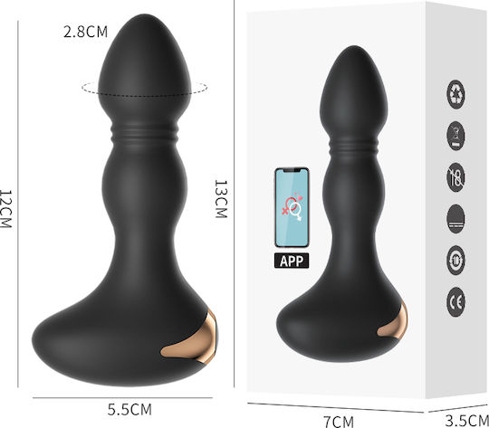 Kinksters Πρωκτική Σφήνα με Δυνατότητα Ασύρματης Λειτουργίας και Δόνηση Μαύρη