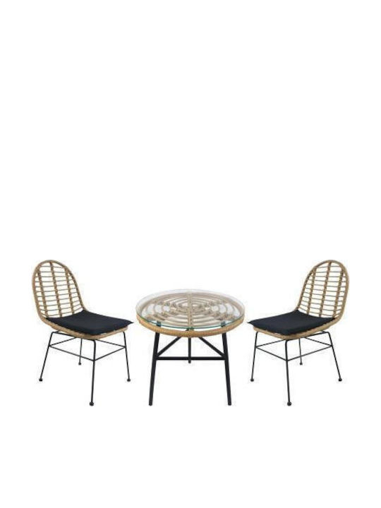 Set Camera De Zi Pentru Spații Exterioare Mici Arellius 3 Piese Natural/Negru Cu Perne