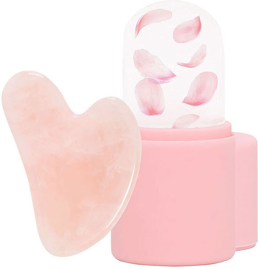 Set Ρολό Πάγου Face Ice Roller Cube + Αυθεντικό Gua Sha Ροζ Χαλαζία