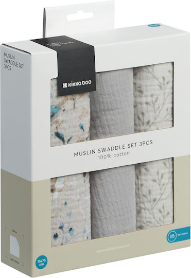 Kikka Boo Dreamy Fields Musselin-Kuscheldecken Grey Gray 75x75cm. 3Stück