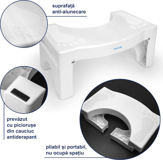 Taburet Toaletă Rabatabil Fiziotab Împotriva Constipației Hemoroizilor Suport Pentru Picioare Poziție Ghemuit Pe Toaletă Adulți Copii Plastic Durabil Alb Înălțime 17 Cm