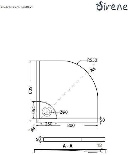 Sirene Flow U-образна форма Акрил душ 80x80см Бял