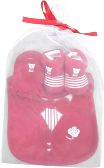 Bib Set Footprints Mittens Red 7110030