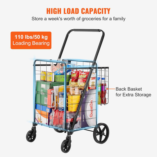 Metallic Foldable Shopping Trolley Gray 62.2x18.5x18.5cm