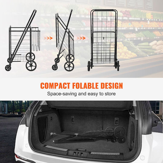Metallic Foldable Shopping Trolley Gray 62.2x18.5x18.5cm