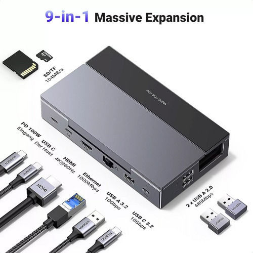 Ugreen 9-in-1 Steam Deck USB-C Docking Station με HDMI 4K PD Ethernet Γκρι