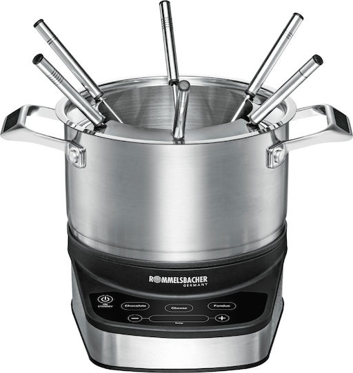 Rommelsbacher F 1200 Vas pentru Fondue Electric din Oțel Inoxidabil 6 Persoane Argint 1200W 29x23.5x27buc