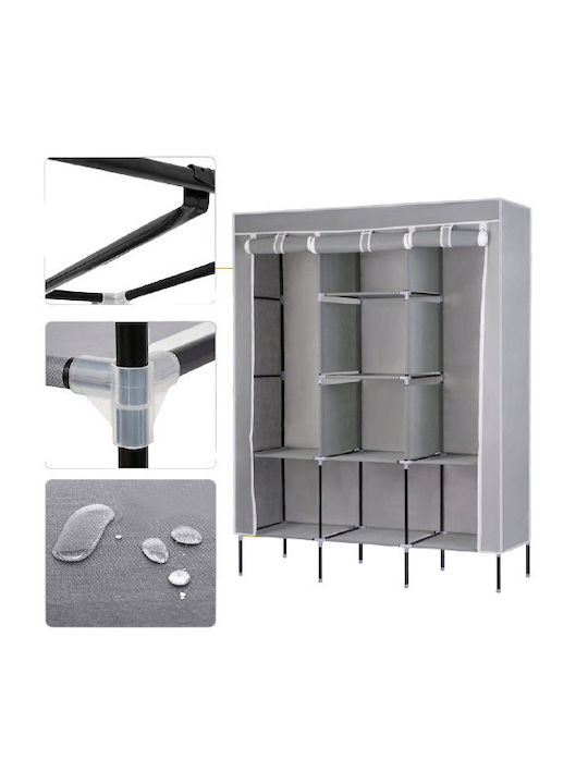Massido Massido Fabric Wardrobe with Zipper and Shelves in Gray Color 130x45x175cm