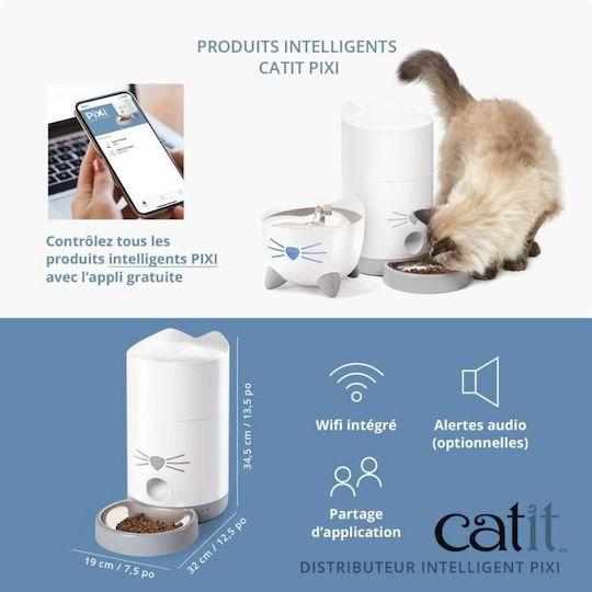 Catit Pixi Αυτόματo Ανοξείδωτο Μπολ Φαγητού για Σκύλο & Γάτα με Βάση σε Λευκό Χρώμα