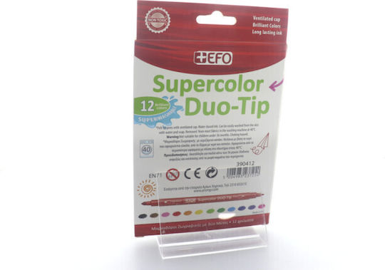 +Efo Supercolor Duo-Tip Μαρκαδόροι Ζωγραφικής Λεπτοί, με Διπλή Μύτη Σετ 12 χρώματα