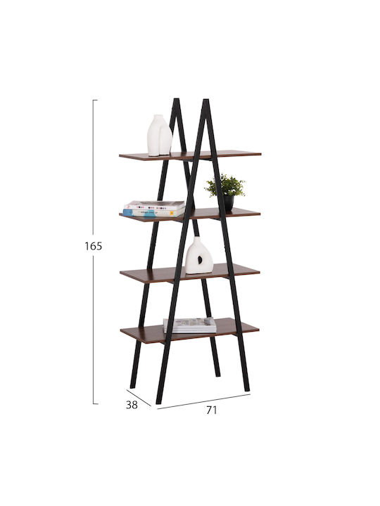 Homemarkt Shelf Stam Hm18073.04 Black Metal Frame-Walnut Melamine 71x38x164cm