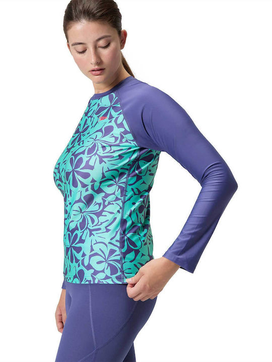 Speedo Printed UPF 40+ Γυναικεία Μακρυμάνικη Αντηλιακή Μπλούζα Μπλε