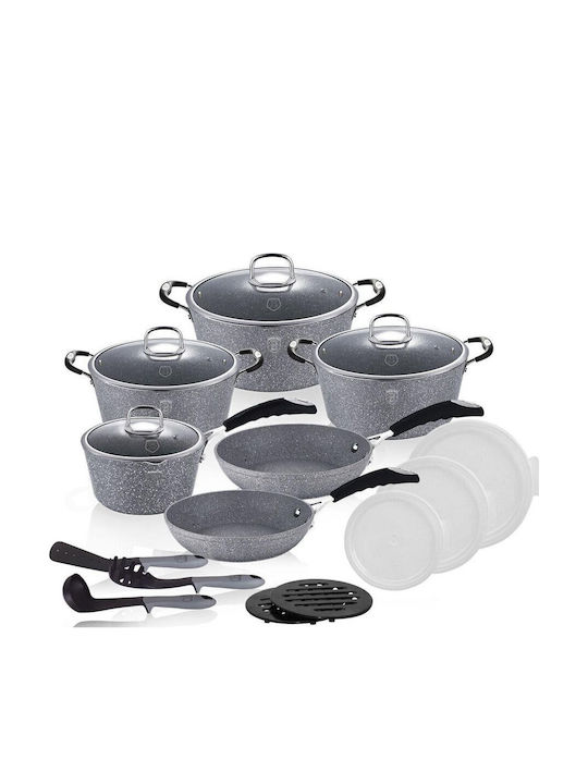 Berlinger Haus Stone Touch Line Cookware Set of Aluminum with Stone Coating Grey 18pcs