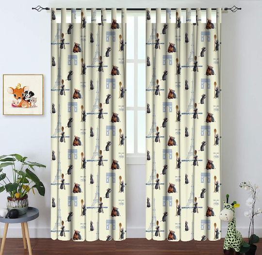 Disney Παιδική Κουρτίνα Remy με Τιράντες Λευκή 140x290εκ.