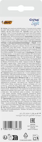 BIC Cristal Soft Pix Ballpoint 1.2mm cu cerneală Albastru 4buc (Culori diverse)