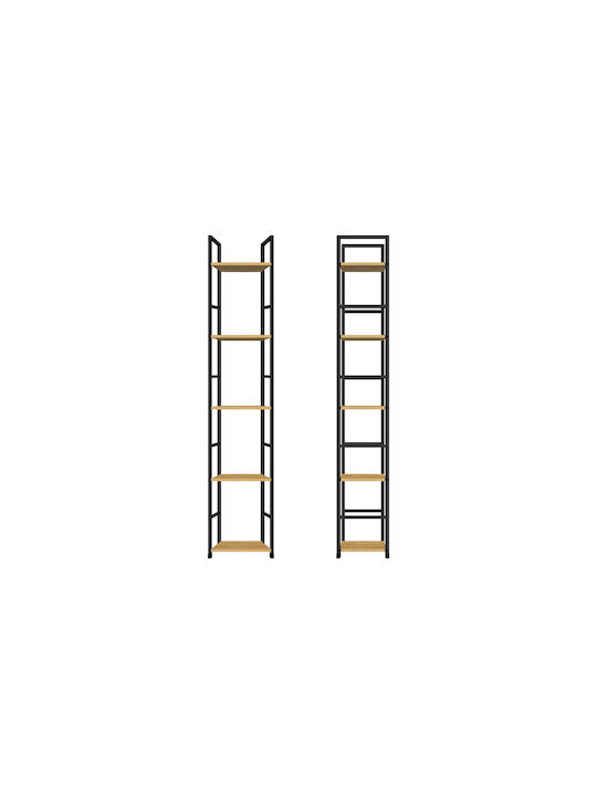 Bookcase Artemis-30144 Oak 5 Shelves 29.1x23.5x144cm Black Metal Frame