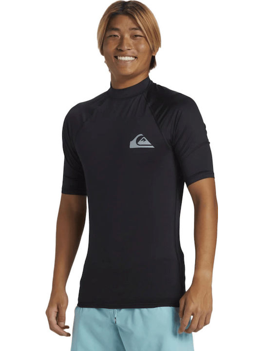 Рашгард Quiksilver Мъжка Ежедневна Тениска с Къс Ръкав UPF 50 за Сърф Черна