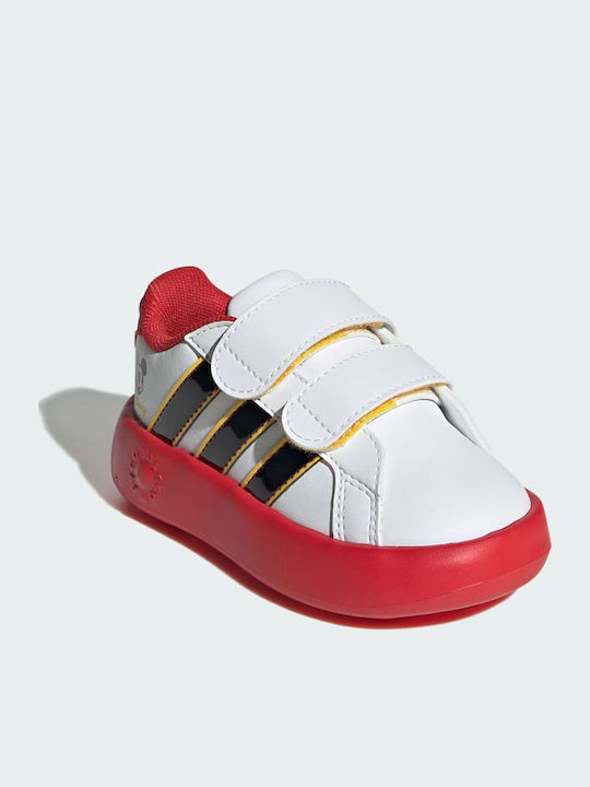 Grand Court Mickey Kids Sneakers with Scratch White