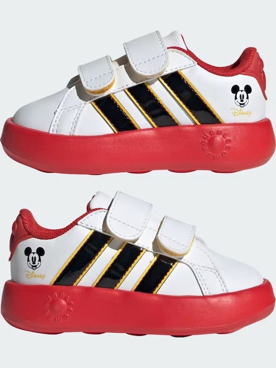 Grand Court Mickey Kids Sneakers with Scratch White