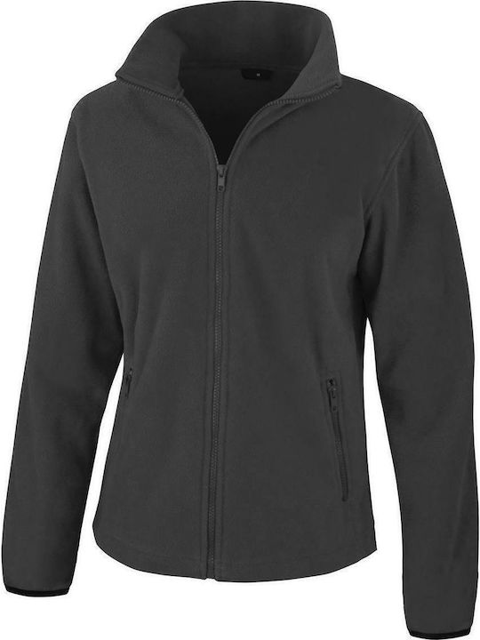 Fleece Γυναικεία Ζακέτα με Φερμουάρ σε Μαύρο Χρώμα