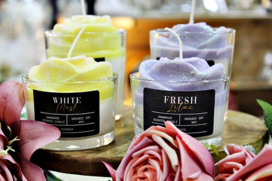 Αρωματικό Κερί Σόγιας Τριαντάφυλλο White Musk Ποτήρι Small Φ8,2 X 5,8 Cm