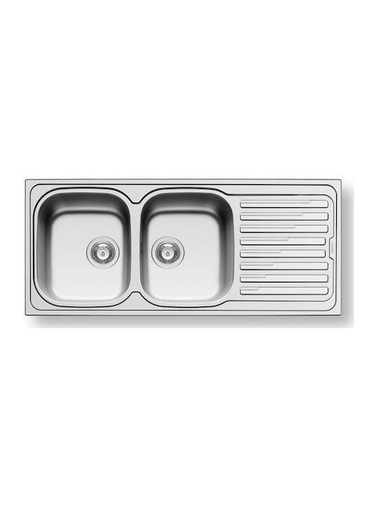 Pyramis Amaltia Plus 2B Ένθετος Νεροχύτης Αριστερός Inox Σατινέ Μ86xΠ50cm Ασημί