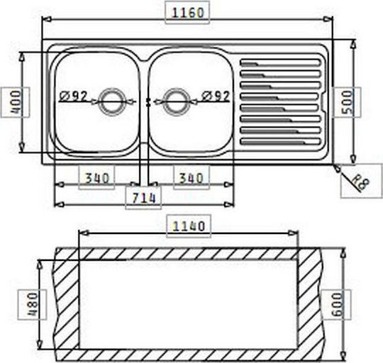 Pyramis Amaltia Plus 2B Drop-In Küchenspüle Inox Satiniert M86xB50cm Silber