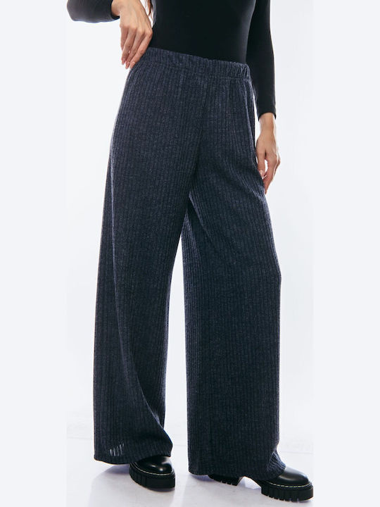 Women's High Waist Fabric Trousers in Slim Fit Blue