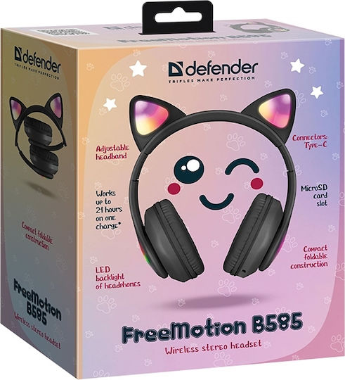 Defender FreeMotion B585 Bluetooth Wireless On Ear Headphones with Radio with 8 hours of Operation Black