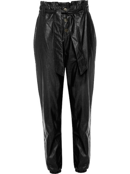 Dama Talie înaltă Tesatura Pantaloni cu Croială Slim Negru