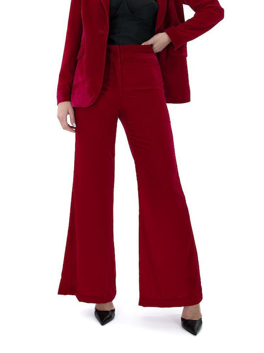 Damen Hoch tailliert Stoff Hose Schlag Fuchsia