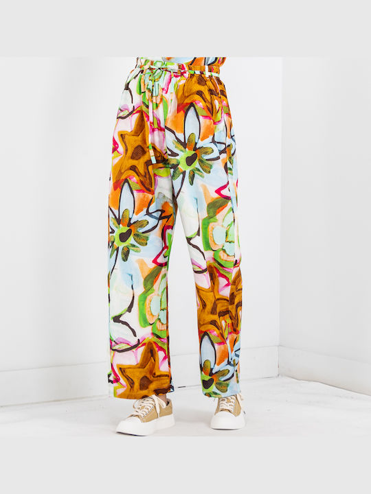 Marker Drawn Flower Women's Fabric Trousers