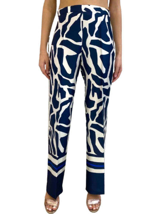 Women's Fabric Trousers Relaxed Fit Blue/White