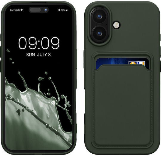 KWmobile Dark Back Cover Silicone with Card Slot Green (iPhone 16)