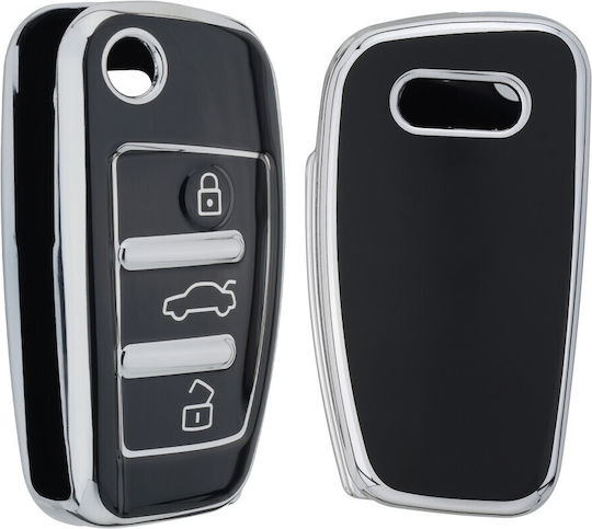 Car Key Case Audi 3 Buttons Kwmobile Black Silver Silicone 57050.04