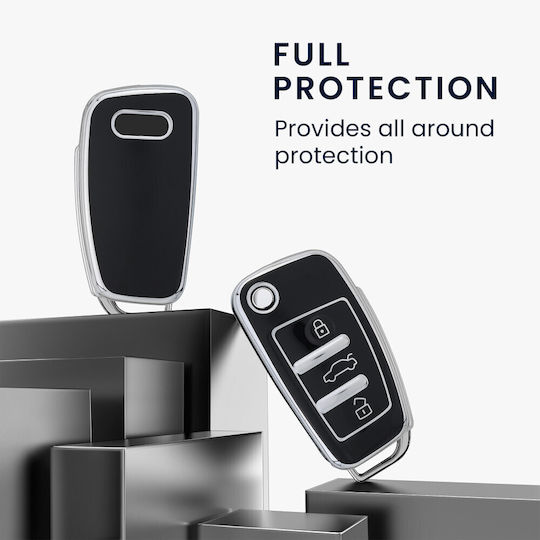 Car Key Case Audi 3 Buttons Kwmobile Black Silver Silicone 57050.04