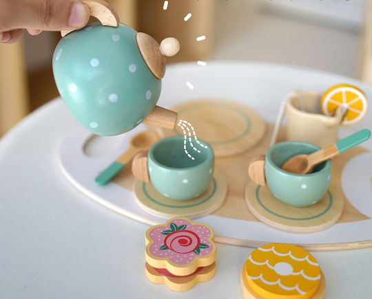 Ebest Kabi Wooden Tea Set Playset Afternoon Tea Set 3+ Years 15 Pieces