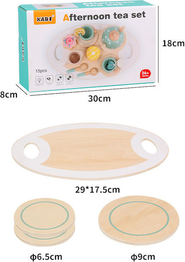 Ebest Kabi Wooden Tea Set Playset Afternoon Tea Set 3+ Years 15 Pieces