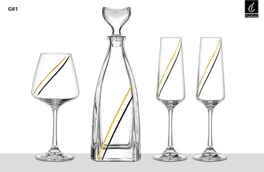 Capolavoro Wedding Carafe Set with Wine & Champagne Glasses made of Crystal Gold 4pcs
