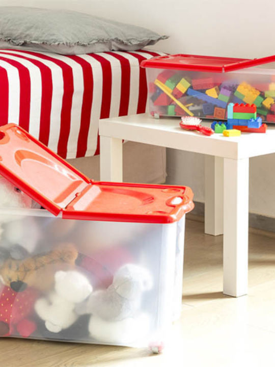 Bama Italy Storage Box 59x39x36cm 54lt Rotating Wheels 360° Plastic Transparent-Red Contenitore Rotobox