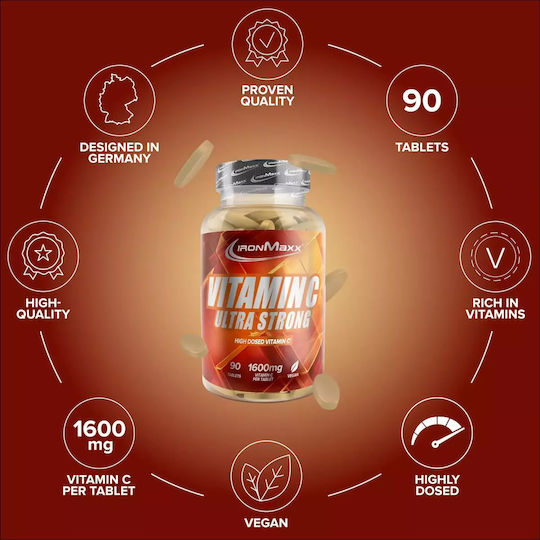 IronMaxx Vitamin C Ultra Strong Vitamin for Immune System Boost, the Skin & Antioxidant Action 1600mg 90 caps