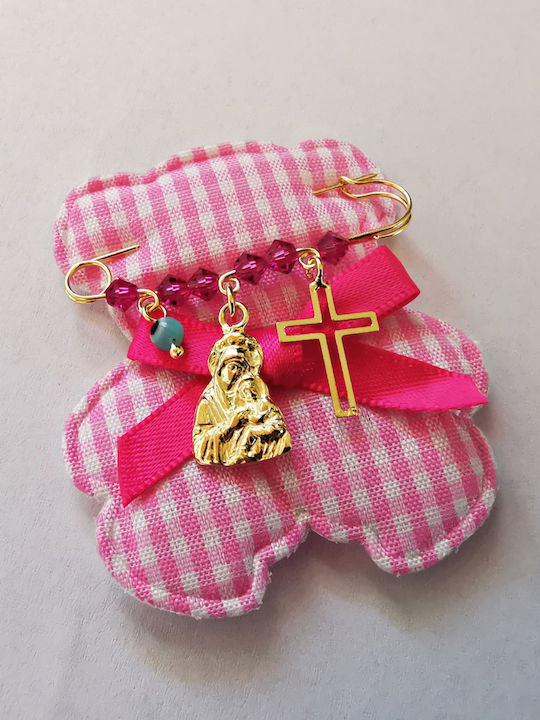 Aris Dentopoulos Jewellery Детска Брошка Око от Сребро с Кръст и Икона на Света Богородица за Момиче Aris Dentopoulos Jewellery Детска Брошка Око от Сребро с Кръст и Икона на Света Богородица за Момиче